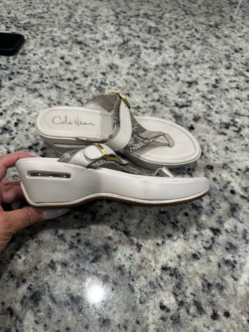 Cole Haan Nike Air snakeskin print leather slide wedge thong sandals 5.5